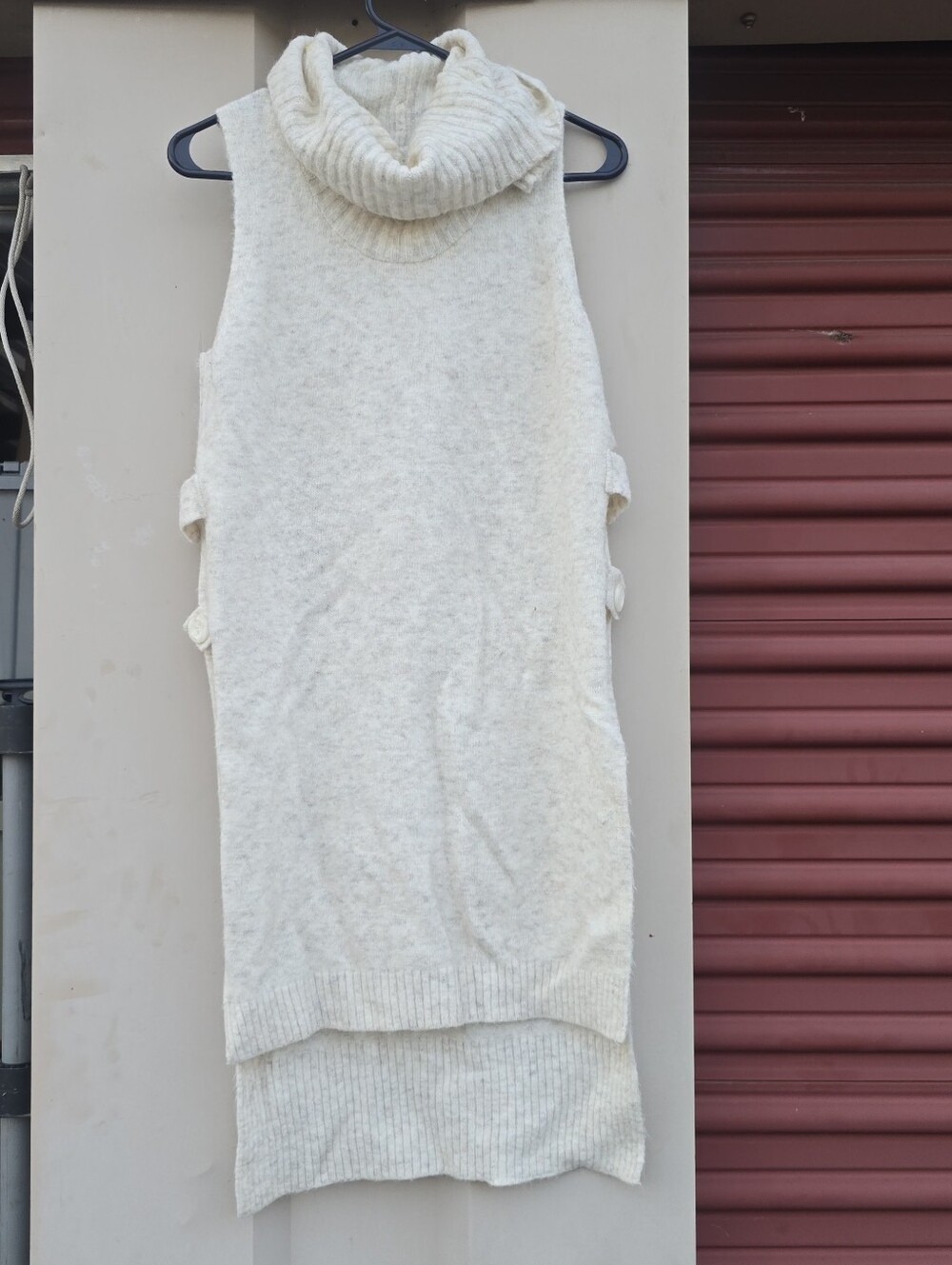 Sjow Me Your Mumu Flap Over Cowl Neck Sweater Vest High Low 2 Button  Side